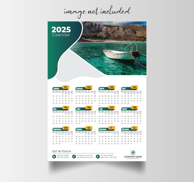 Kalendermodel van één bladzijde voor 2025