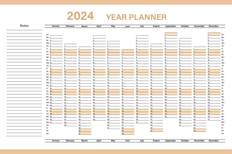 Vector kalenderplanner voor 2024 wall organisator jaarlijkse planner sjabloon vector illustratie