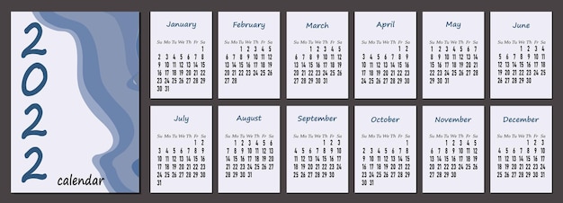 Vector kalendersjabloon 2022 verticale kalendersjabloon 2022 in pastelkleuren de week begint op zondag