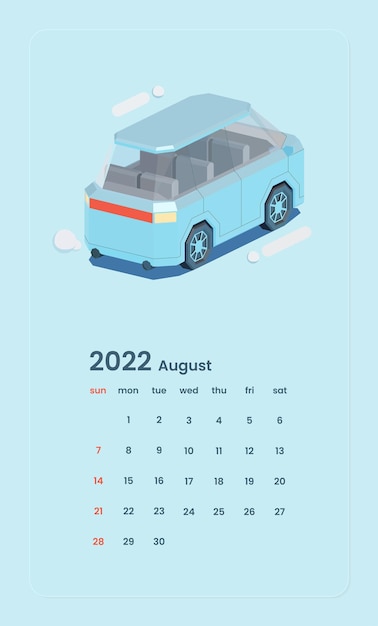 Kalendersjabloon achteraanzicht van auto illustratie