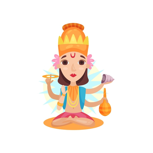 Kali Indian goddes supports the world order cartoon vector Illustration isolated on a white background