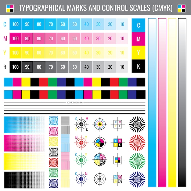 Kalibratie afdrukken snijtekens. cmyk-kleurentestvector document