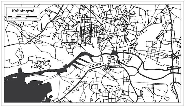 Kaliningrad rusland stadsplattegrond in retro stijl. overzicht kaart. vectorillustratie.