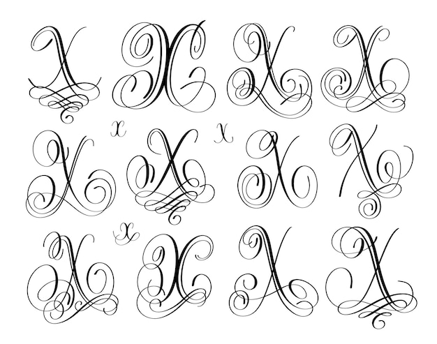 Kalligrafie belettering script lettertype x set handgeschreven