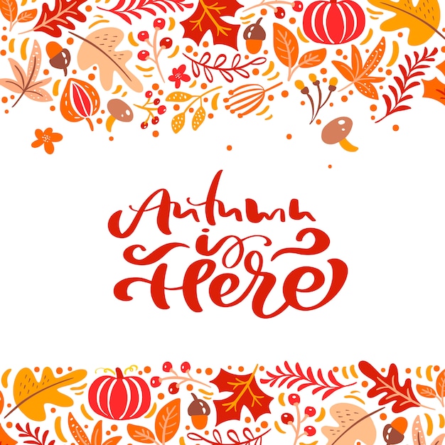 Vector kalligrafie belettering tekst herfst is hier