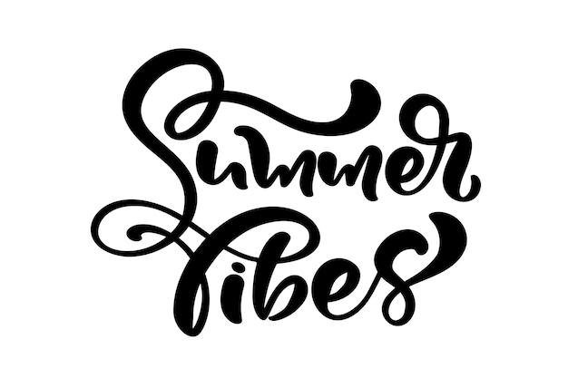 Kalligrafie belettering zin Summer vibes Vector Hand getrokken geïsoleerde tekst schets doodle ontwerp voor wenskaart