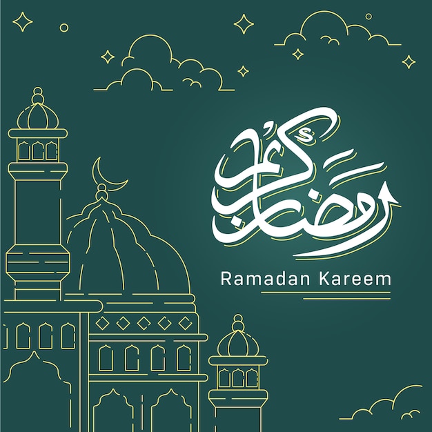 Kalligrafie ramadan kareem achtergrond met moskee