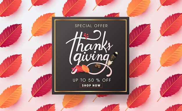 Kalligrafie van Thanksgiving day verkoop banner. Seizoensgebonden belettering.