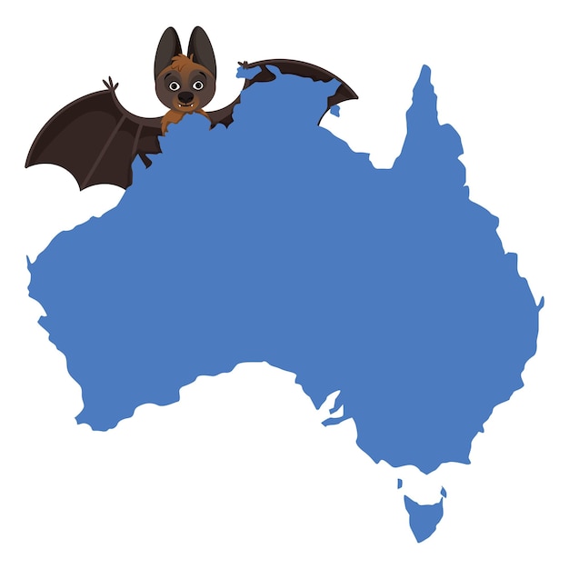 Vector kalong flying fox along with a map of mainland australia