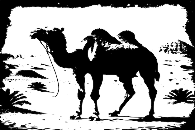 Vector kameel in de woestijn zwarte grungy textuur vector illustratie