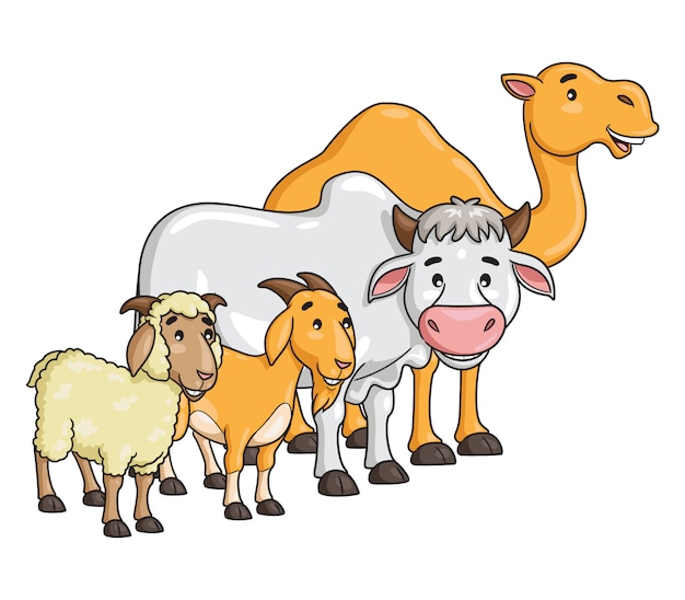 Kameel, koe, geit en schapen Cartoon