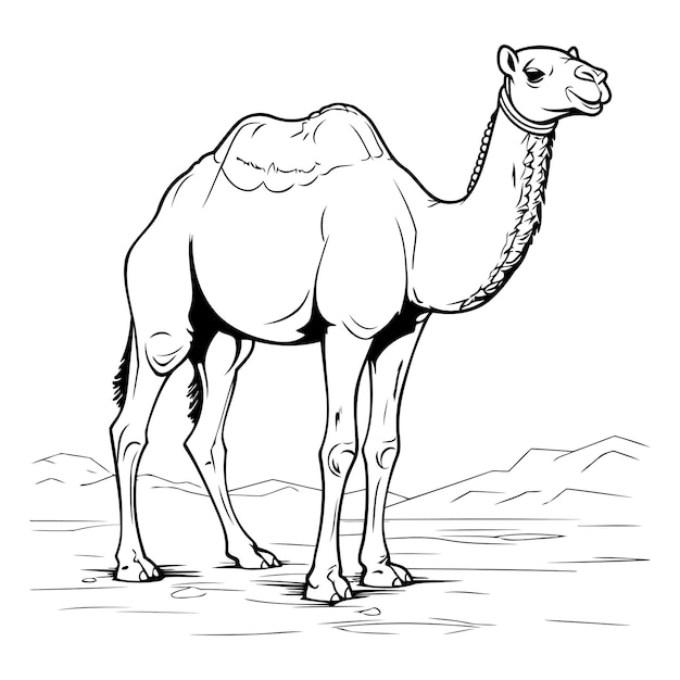 Vector kamel in de woestijn van een kameel op een witte achtergrond