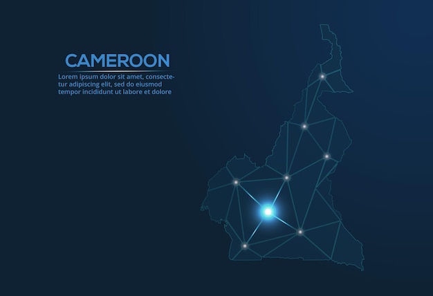 Kameroen communicatie netwerkkaart Vector laag poly afbeelding van een globale kaart met lichten in de vorm van steden Kaart in de vorm van een sterrenbeeld mute en sterren