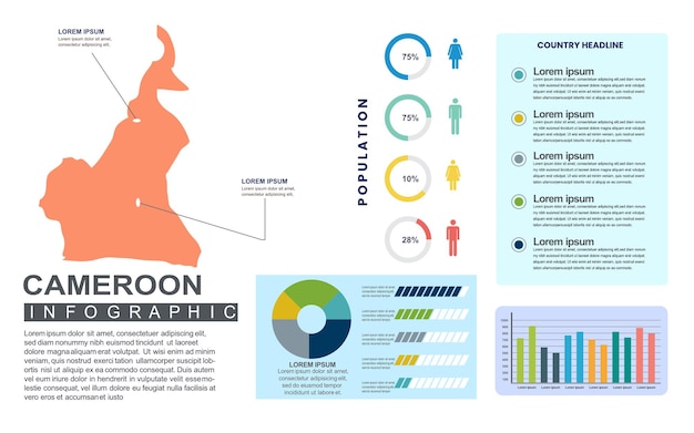 Kameroen gedetailleerde land infographic sjabloon met bevolking en demografie