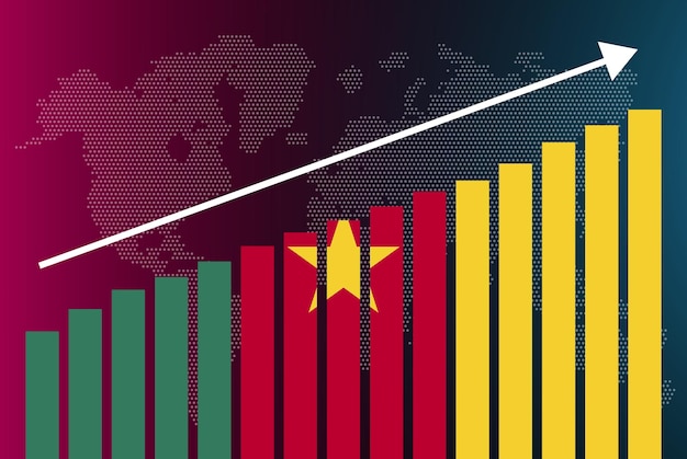 Kameroen staafdiagram, stijgende waarden, landstatistieken concept, Kameroen vlag op staafdiagram