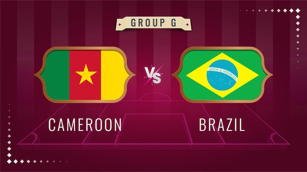 Vector kameroen vs brazilië wereldkampioenschap voetbal 2022 achtergrondveld in slagen