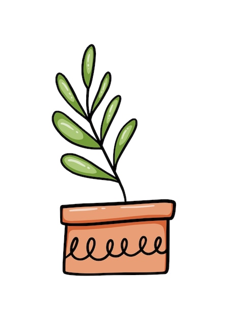 Kamerplant Pot Bloem Bladeren Natuur Home Decor Doodle Lineaire Cartoon Coloring