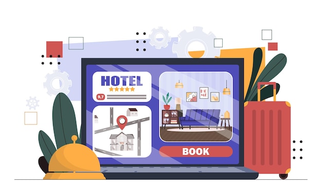 Vector kamerreservering online concept reservering van hotels en appartementen mobiele app voor toeristen en