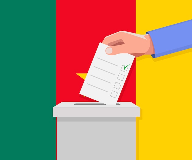 Kamerun verkiezingsconcept Hand zet stembiljet