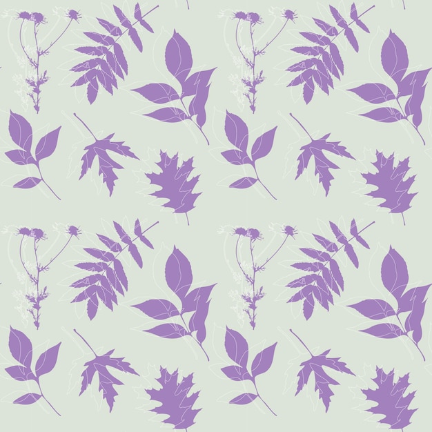 Kamille en bladeren silhouet, violet pastelkleur, patroon. Stempel, opdruk, herbarium, vintage.