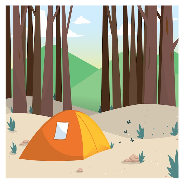 Kamperen in het bos vectorillustratie