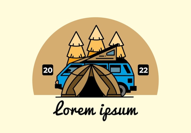 Kamperen met tent- en autoillustratieontwerp