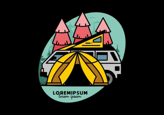 Kamperen met tent- en autoillustratieontwerp