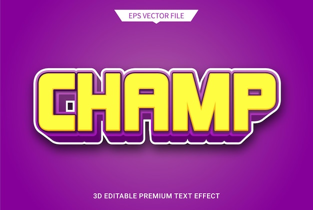 kampioen 3d bewerkbare tekststijl effect premium vector