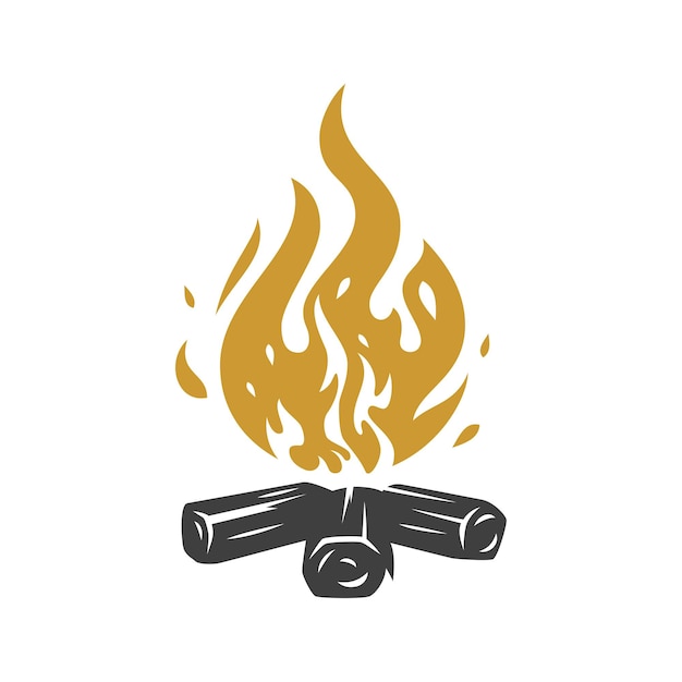 Kampvuur gouden vuur met brandhout vintage pictogram ontwerp isometrische vectorillustratie