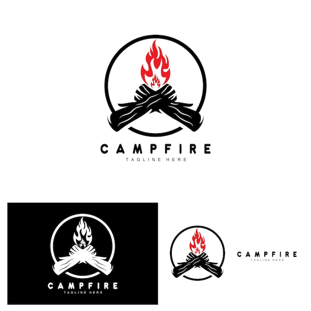 Kampvuur Logo Design Camping Vector Hout Vuur En Bos Design