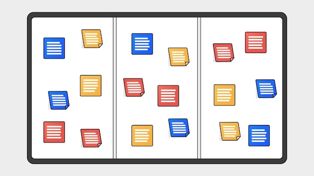 Vector kanban board concept with colorful task cards