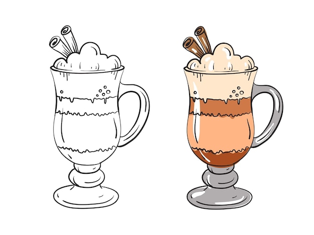 Kaneel koffie latte. lijn kunst vectorillustratie.