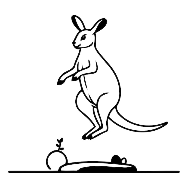 Kangaroo and apple vector illustration Cartoon kangaroo in round frame