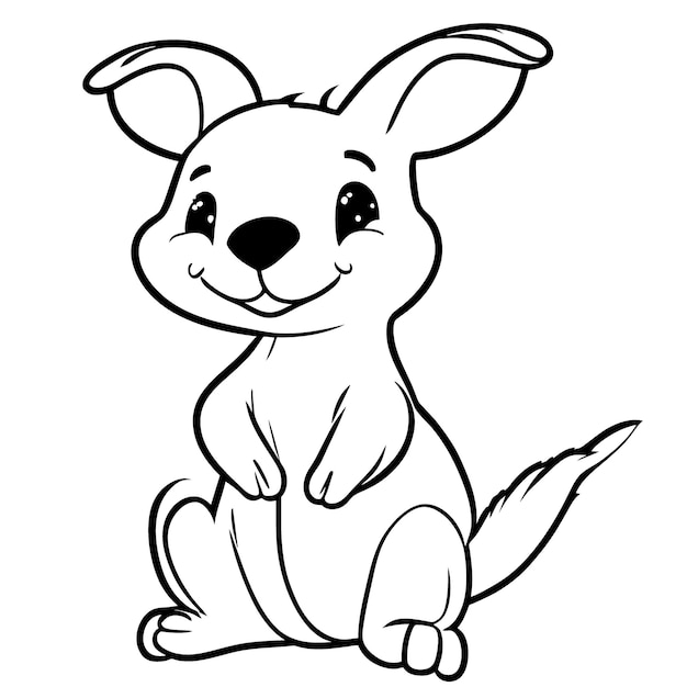 Canguro carino allegro bello facile da colorare disegno di bambini sorridente illustrazione vettoriale line art