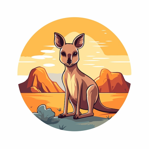 Vector kangaroo in the desert vector illustration in cartoon style