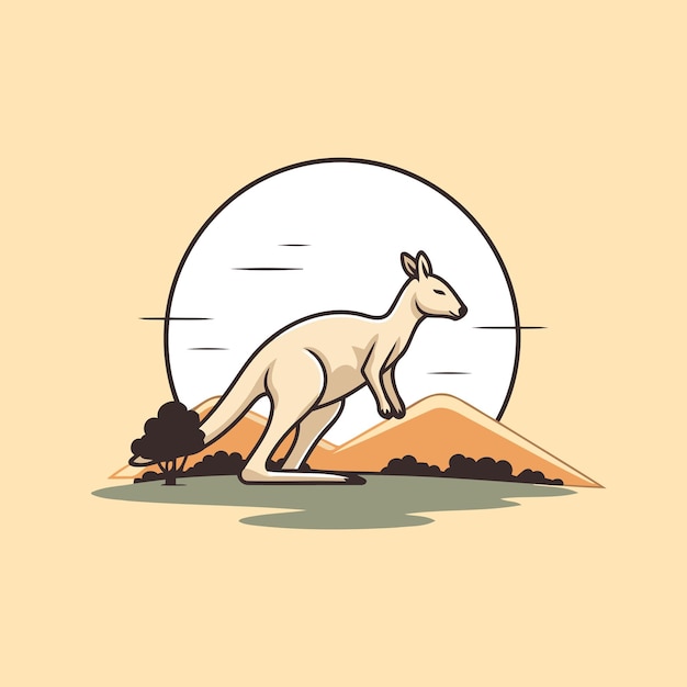 Vector kangaroo in the desert vector illustration in flat style