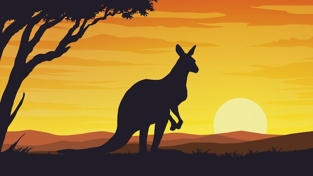 Vector a kangaroo facing the sun at sunset