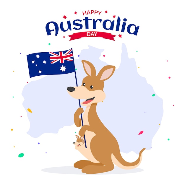 Kangaroo holding australian flag for australia day