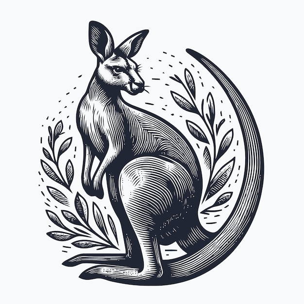 kangaroo illustration with engraving