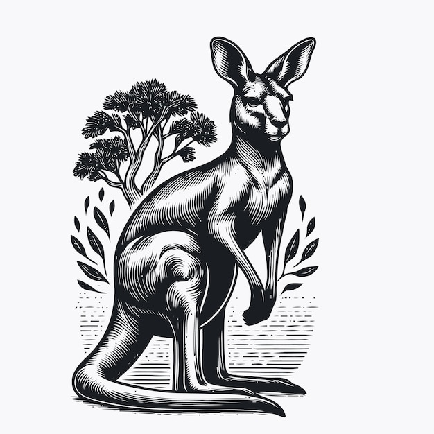 kangaroo illustration with engraving