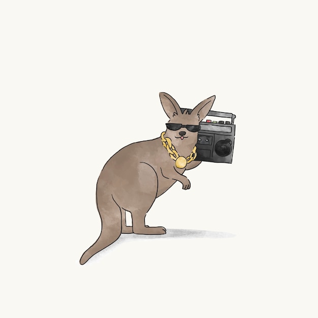 Vector kangaroo listening to hip hop music