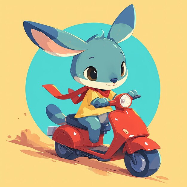 A kangaroo on a scooter cartoon style