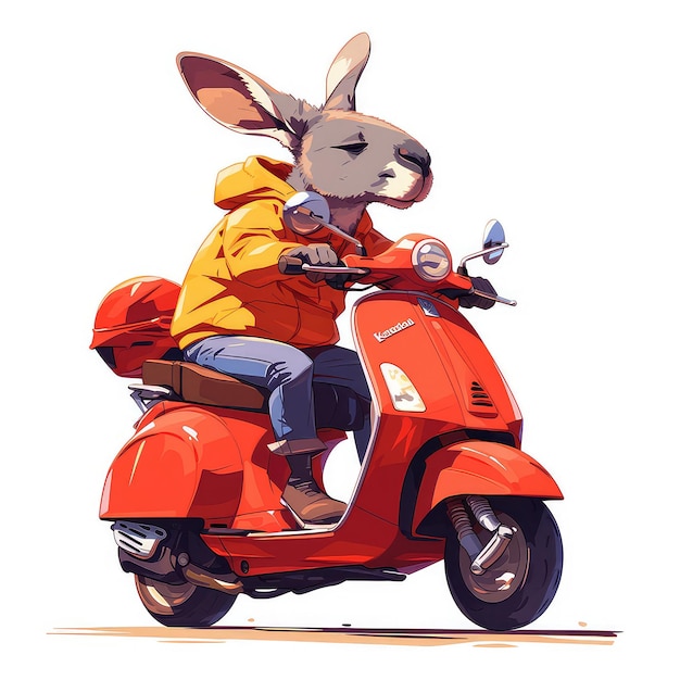 A kangaroo on a scooter cartoon style