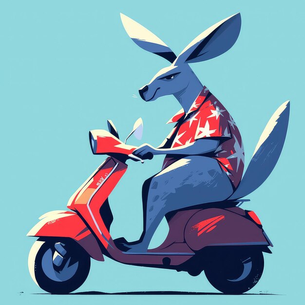 Vector a kangaroo on a scooter cartoon style