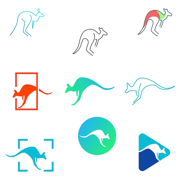 Kangaroo set logo template vector illustration