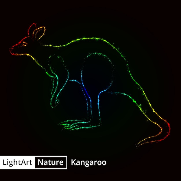 Vettore silhouette di canguro di luci gradienti su sfondo nero