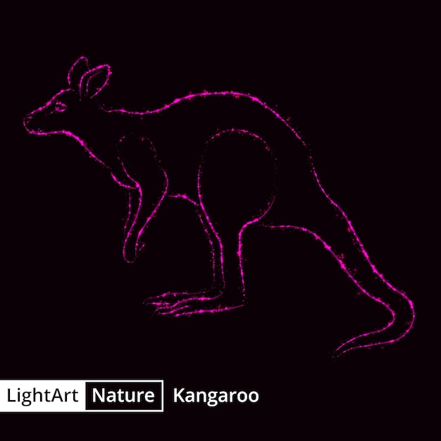 Вектор Кенгуру силуэт огней на черном фоне