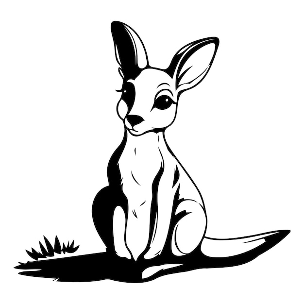 Vector kangaroo sitting on the grass vector illustration in cartoon style