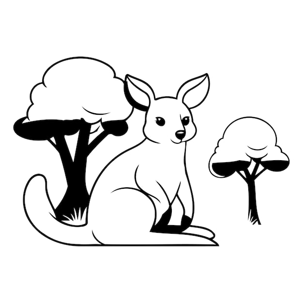 Vector kangaroo sitting on the ground in the forest vector illustration
