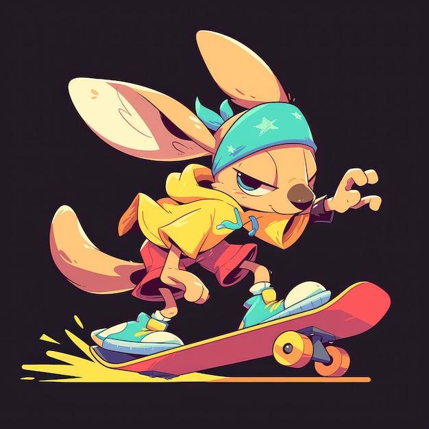 A kangaroo on a skateboard cartoon style